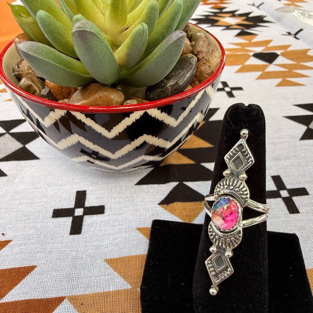 A7 Kingman Pink Dahlia Turquoise Hand Crafted Ring in 92.5%  Silver Setting
